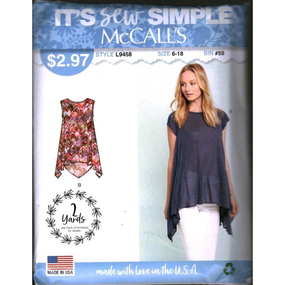 McCall's L9458 Sewing Pattern Misses Tops Sizes 6-18 It's Sew Simple Uncut